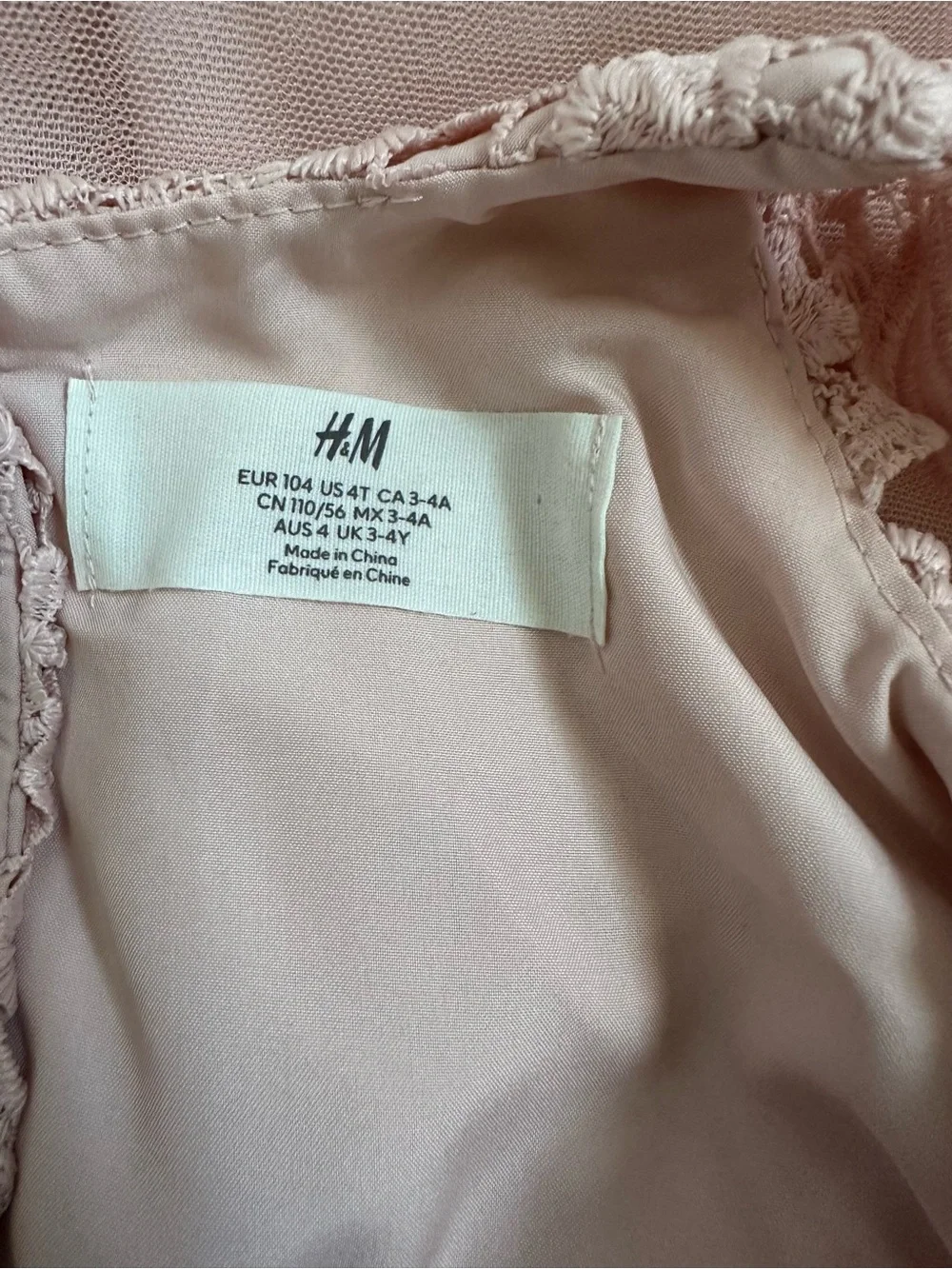 H&M Girls Blush Pink Lace and Tulle Dress